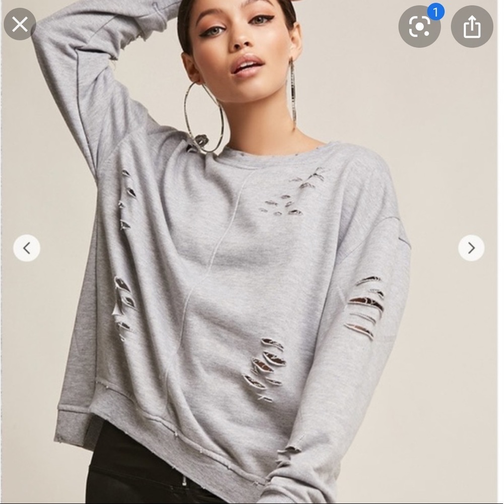 Forever 21 contemporary blue distressed lace‎ up pullover sweatshirt XL